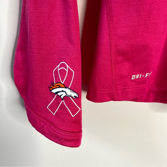 Nike Women NFL Team Apparel 1/4 Pullover Broncos Sz M Pink Breast Cancer Ribbion - Picture 7 of 9